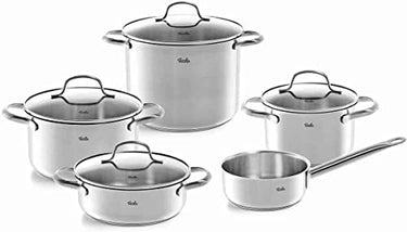 Fissler San Francisco/Stainless Steel 5-Piece Cookware Set with Glass Lids, Induction (3 Cooking Pots, 1 Stewing Pot, 1 Saucepan) – Induction on Sale
